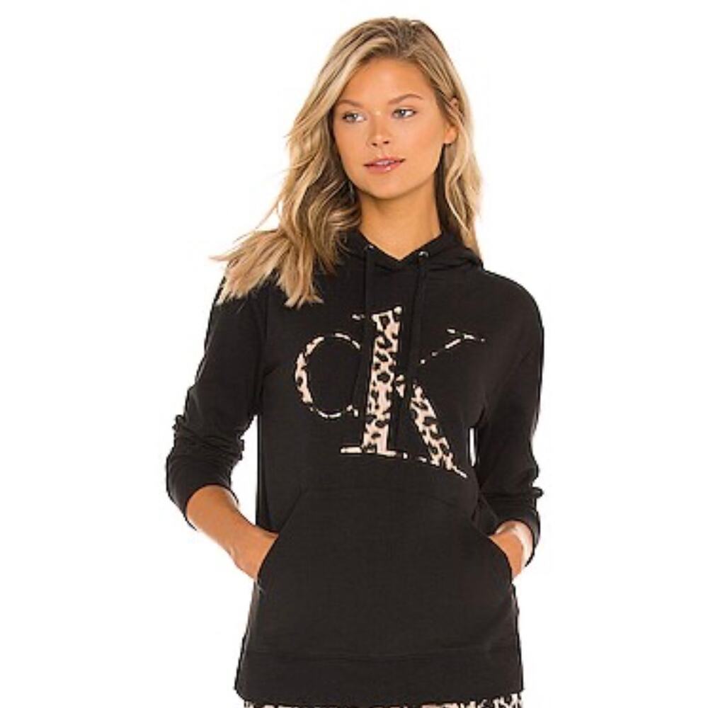 Calvin Klein Women's CK One Glisten Hooded Sweatshirts Long Sleeve Black XS NWT